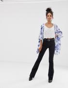 En Cr Me Floral Kimono With Lace Trim - Multi