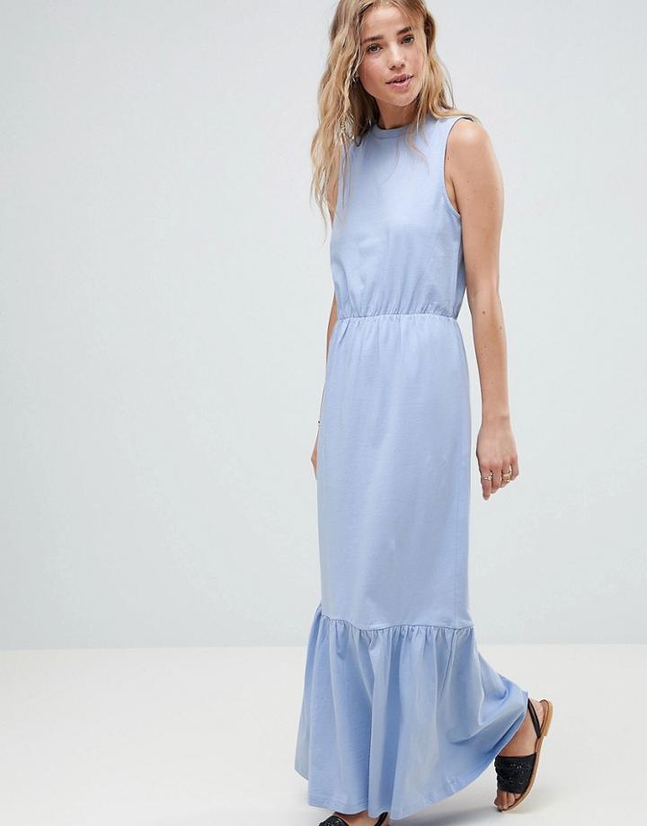 Asos Design Pep Hem Sleeveless Maxi Dress - Blue