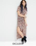 Milk It Sheer Maxi Tea Dress In Retro Floral Print - Black