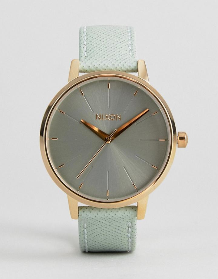 Nixon Kensington Leather Watch In Green - Green