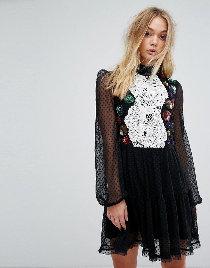 Millie Mackintosh Embellished Detail Mini Dress - Black