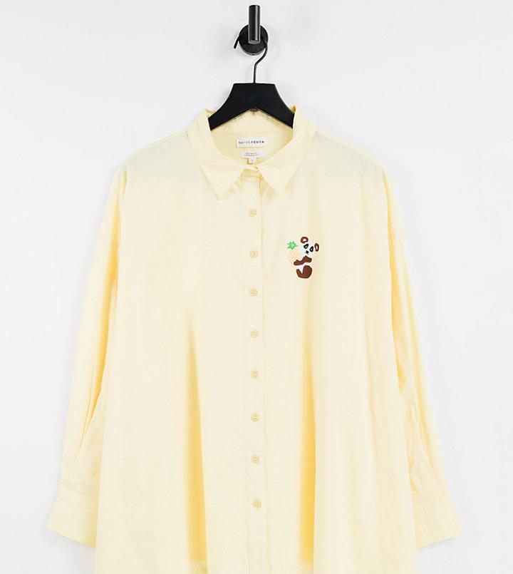 Native Youth Someones Boyfriends Shirt In Lemon Drop With Panda Embroidery-yellow