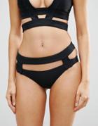 Asos Design Neoprene Cut Out Caged Bikini Bottom - Black