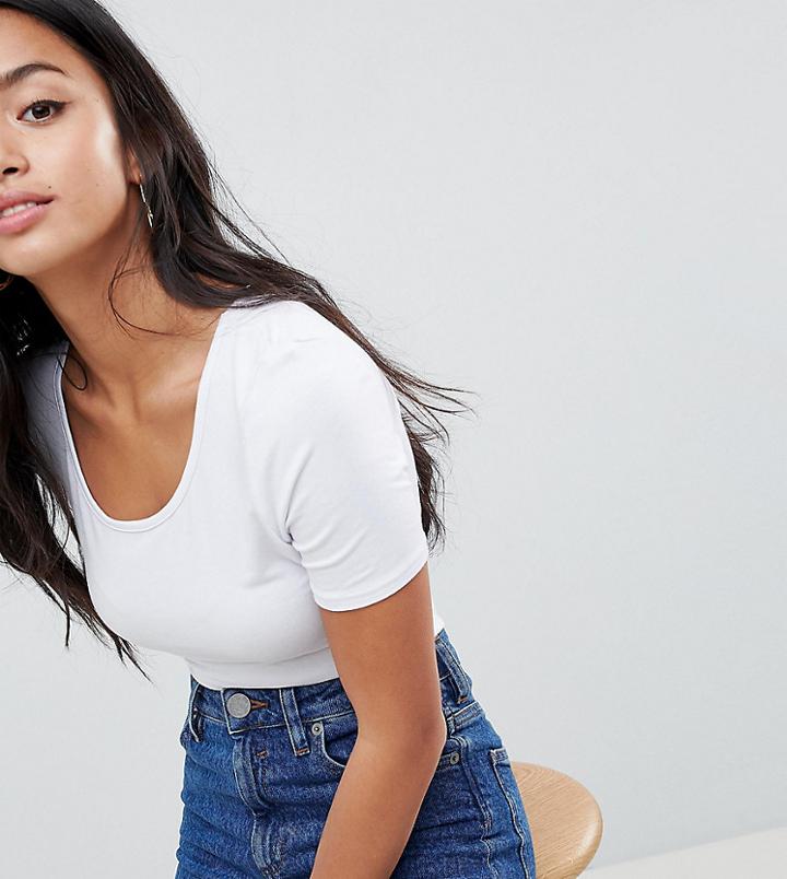 Boohoo Petite Scoop Neck T-shirt - White