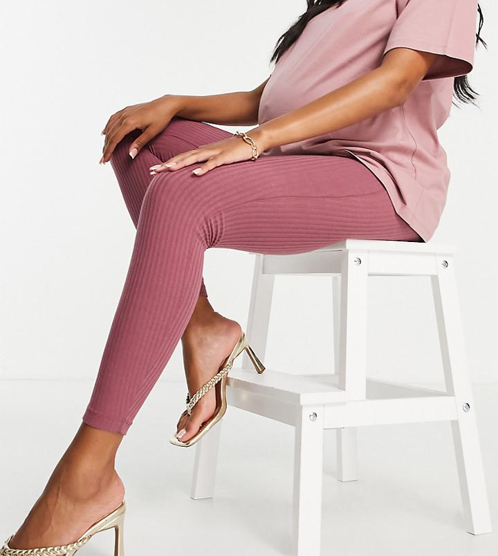 Asos Design Maternity Over The Bump Rib Legging In Berry-purple