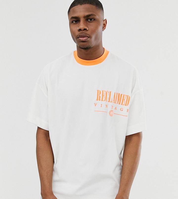 Reclaimed Vintage Logo T-shirt With Contrast Neon Ringer