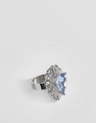 Asos Design Ring In Vintage Style With Pale Blue Jewel And Crystal In Silver - Silver