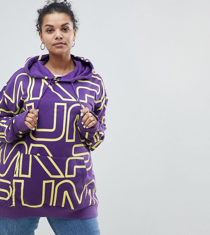 Puma Exclusive To Asos Plus Hoodie With All Over Logo In Purple - Purple