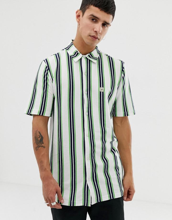 Le Breve Striped Short Sleeve Shirt-green