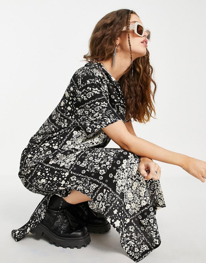 Topshop Souvenir Midi Shirt Dress In Floral In Mono-multi