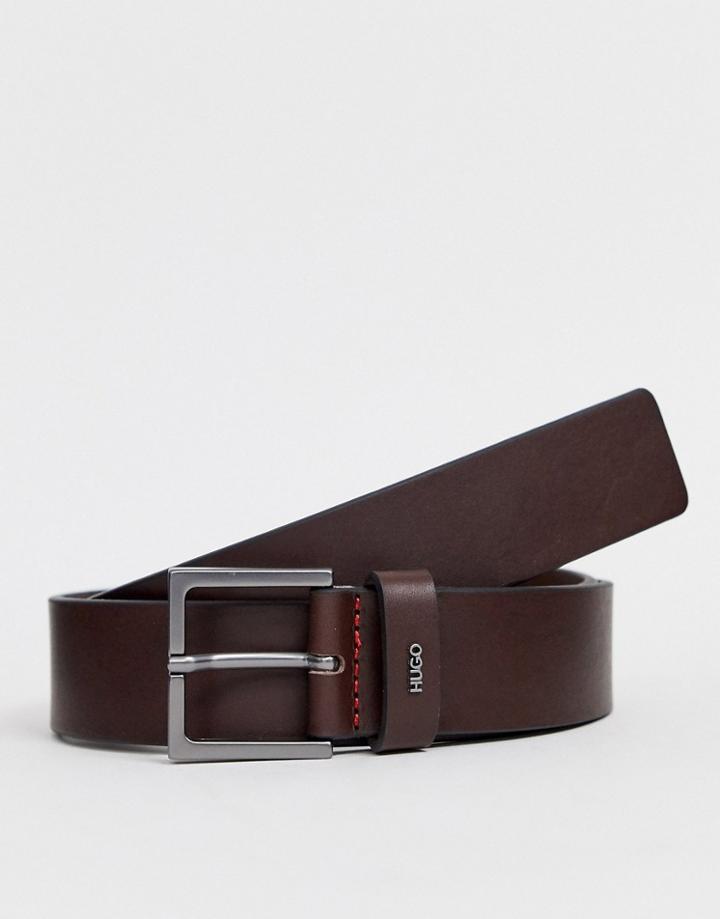 Hugo Giove Logo Keeper Belt In Dark Brown