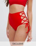 South Beach Mix & Match Lattice High Waist Bikini Bottom - Red