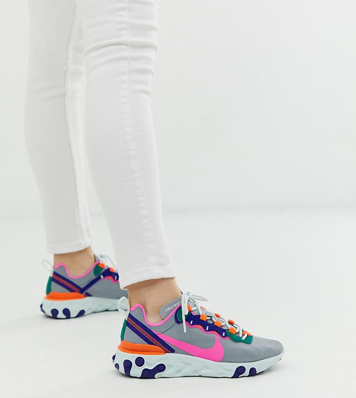 Nike Gray React Element 55 Sneakers