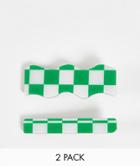Madein 2 Pack Hair Clips In Green Checkerboard