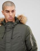 Only & Sons Padded Jacket With Removable Faux Fur Hood - Blue