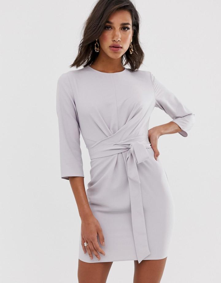 Asos Design Tie Wrap Around Mini Dress-gray