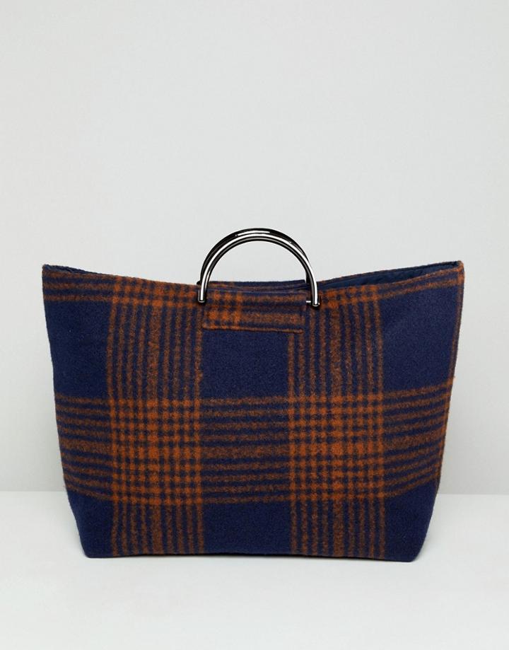 Asos Design Felt Check Shopper Bag - Multi