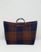 Asos Design Felt Check Shopper Bag - Multi