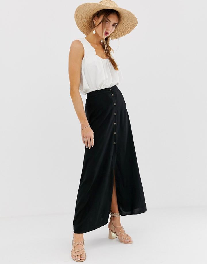 Asos Design Button Front Maxi Skirt - Black