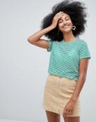 Monki Stripe Cropped Tee In Green And White - Green