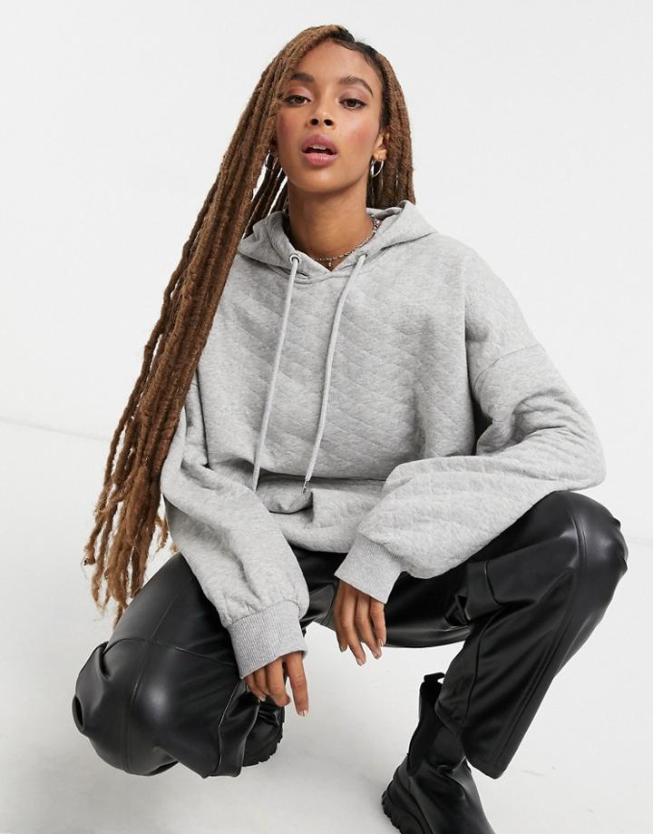 Bershka Oversized Quilted Hoodie Set In Gray-grey