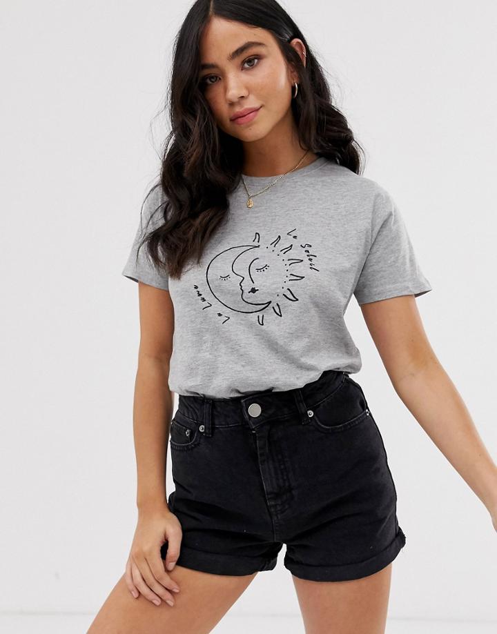 New Look Celestial Sketchy Tee In Gray - White