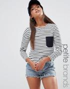 Noisy May Petite Striped Tee With Contrast Pocket Detail - Multi