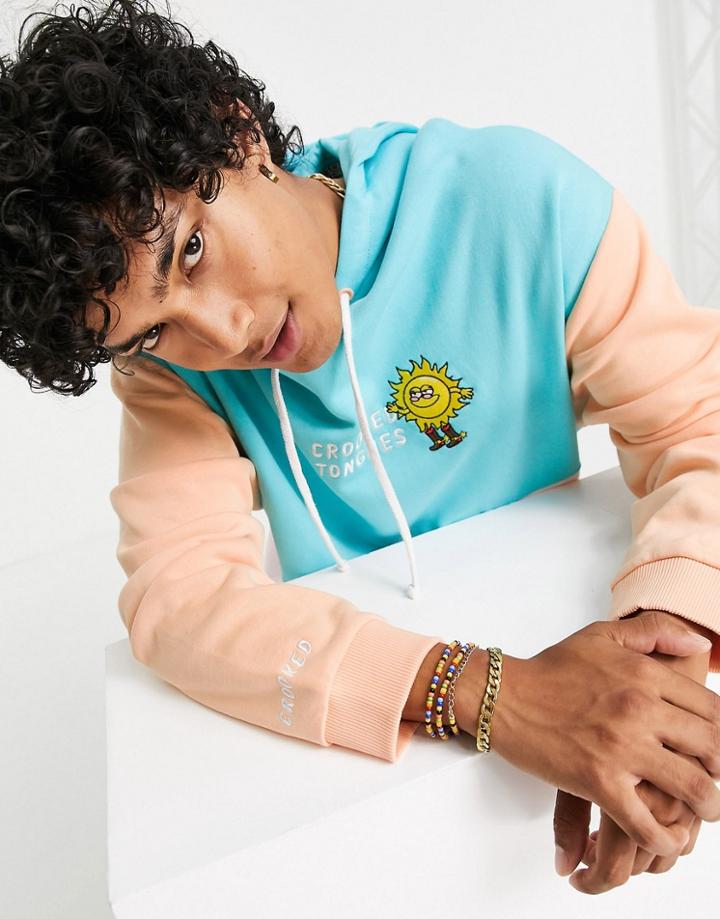 Crooked Tongues Hoodie In Multi Color Block Cut And Sew With Embroidery - Part Of A Set