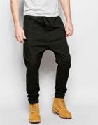 Asos Drop Crotch Pants In Twill With Oil Wash - Washed Black