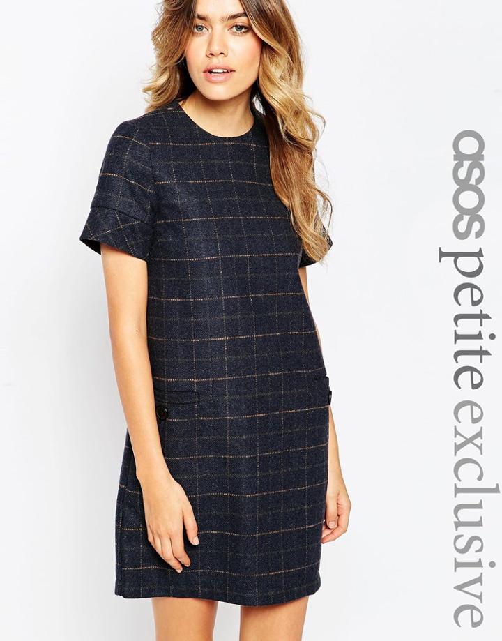 Asos Petite Shift Dress In Check - Check