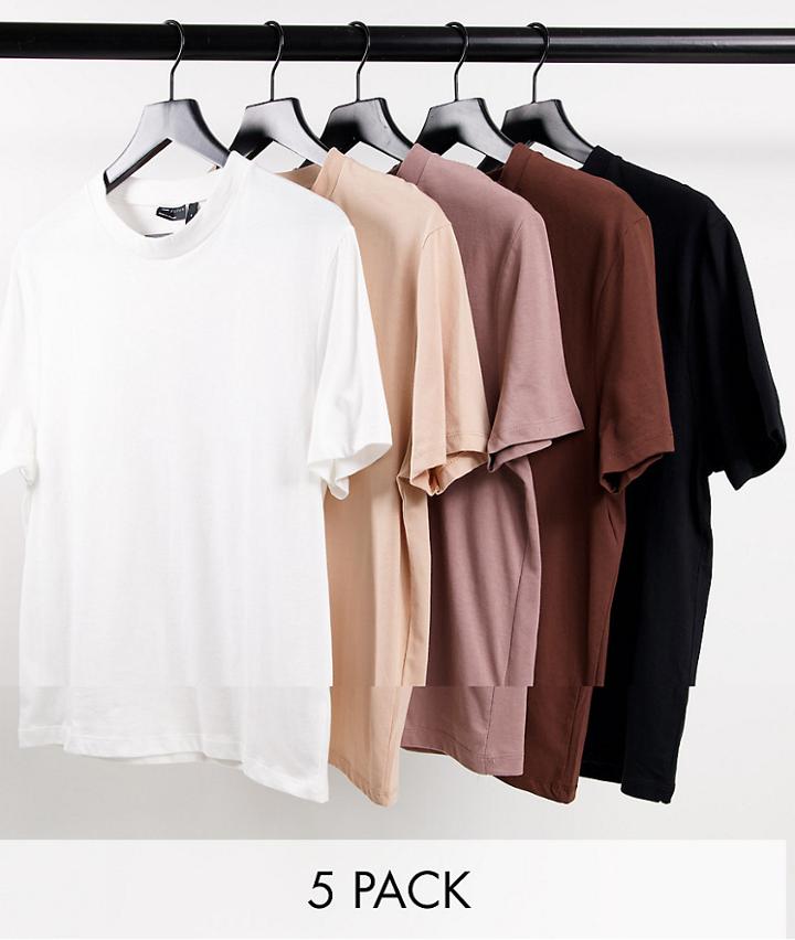 Asos Design 5 Pack Organic T-shirt With Crew Neck In Multi