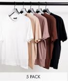Asos Design 5 Pack Organic T-shirt With Crew Neck In Multi