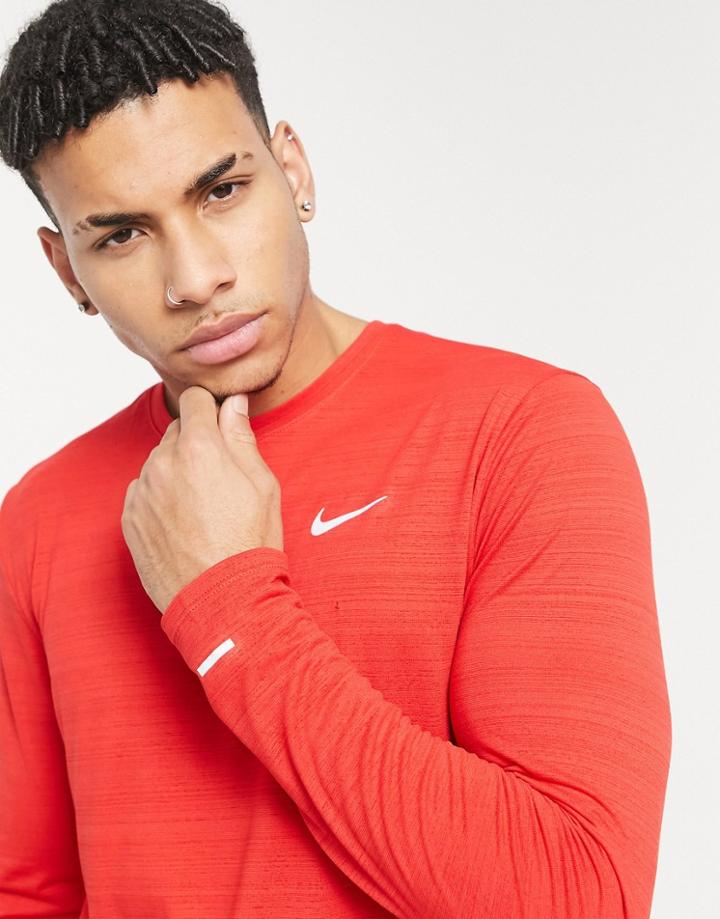 Nike Running Miler Long Sleeve Top In Red
