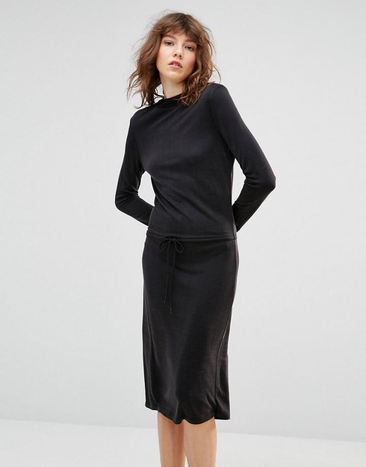 Samsoe & Samsoe Arv T Neck Dress With Dropped Waist - Black
