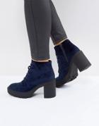 St Sana Velvet Platform Chunky Heel Boot-navy