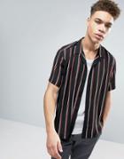 Asos Regular Fit Viscose Shirt With Stripes And Revere Collar - Black