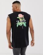 Asos Design Organic Cotton Oversized Tank With Back Rose And Text Print - Black