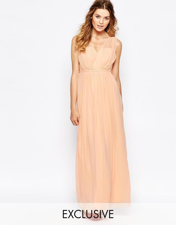Vila Cinched Waist Maxi Dress - Nude