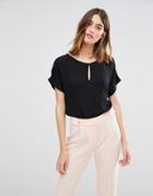 Vero Moda Button Front Keyhole Blouse - Black