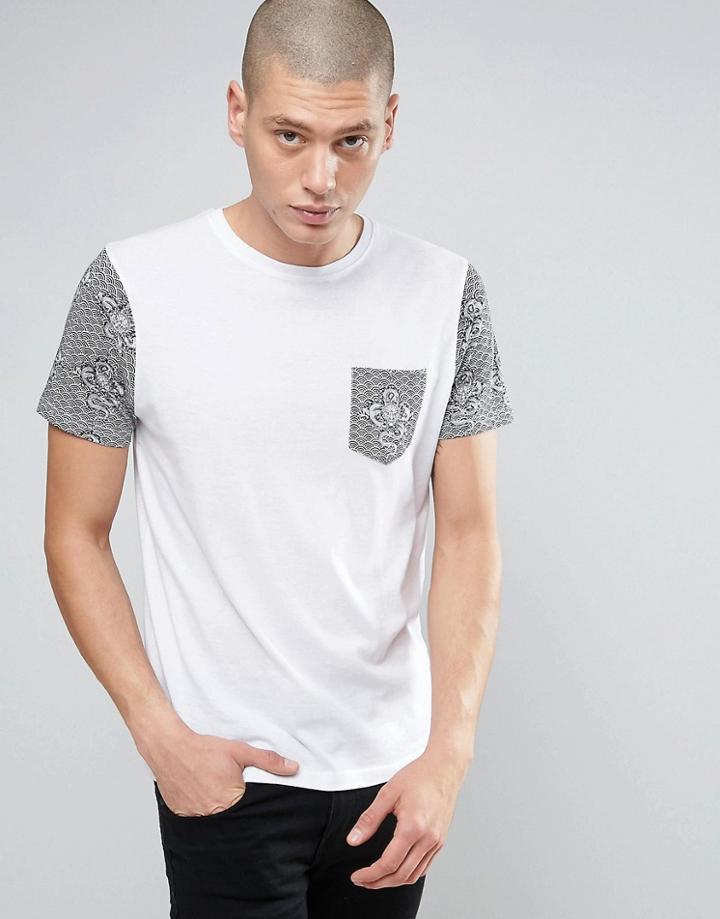 Brave Soul Contrast Dragon Print T-shirt - White