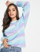 Asos Design Oversized T-shirt With Long Sleeve In Ombre Stripe-blues
