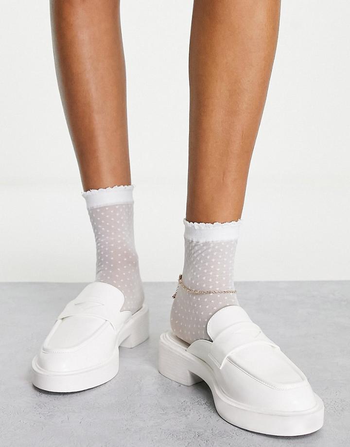 Asos Design Miles Chunky Loafer Flat Mules In White Drench