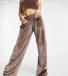 Fashionkilla Exclusive Velour Wide Leg Pants In Mink-brown