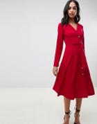 Asos Design Midi Shirt Dress With Buttons - Red