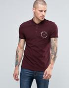 Asos Muscle Polo With Circle Text Chest Print In Oxblood - Red
