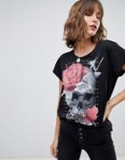 Religion Oversized T-shirt With Skull Graphic - Black