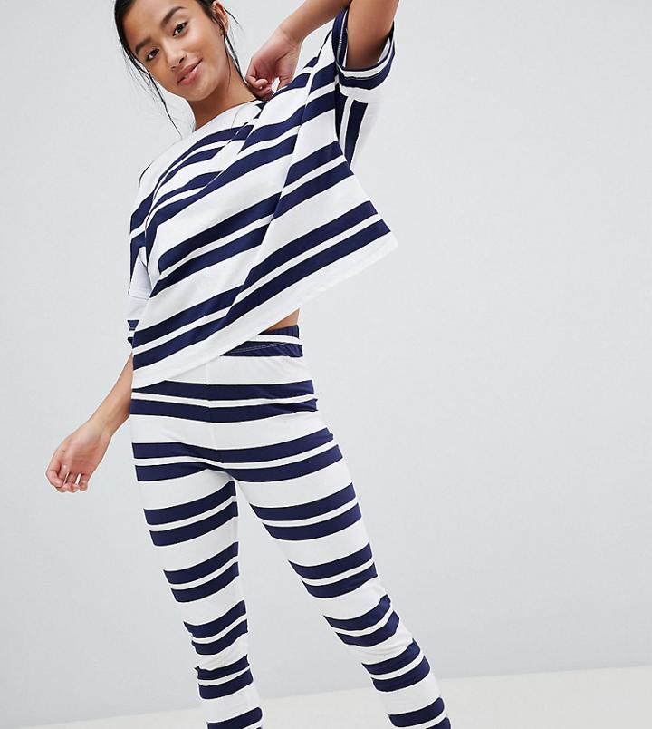 Asos Design Petite Wide Stripe Short Sleeve Tee And Legging Set - Multi