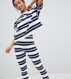 Asos Design Petite Wide Stripe Short Sleeve Tee And Legging Set - Multi