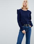 Brave Soul Sweater With Shoulder Frill - Navy