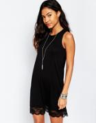 Asos Sleeveless Swing Dress With Lace Hem - Black